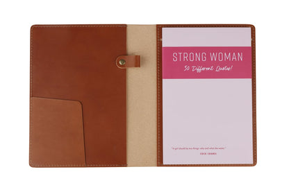 Whiskey Leather Padfolio holding Strong Woman Quote Pad - gifts for boss