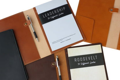 Notepad gifts for boss | Handmade Leather Gifts for Boss | Photo of leather padfolio and color varieties