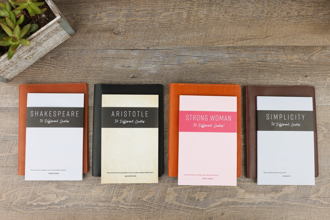 Quotepads new Leather Padfolios to hold the Notepads | 4 Colors and a variety of notepad designs